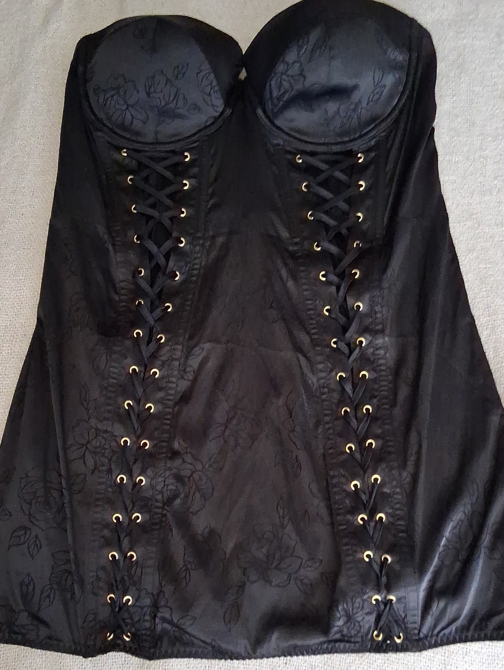 Victoria's Secret Black Rose Jacquard Strapless Corset Slip Dress Worn Once XL